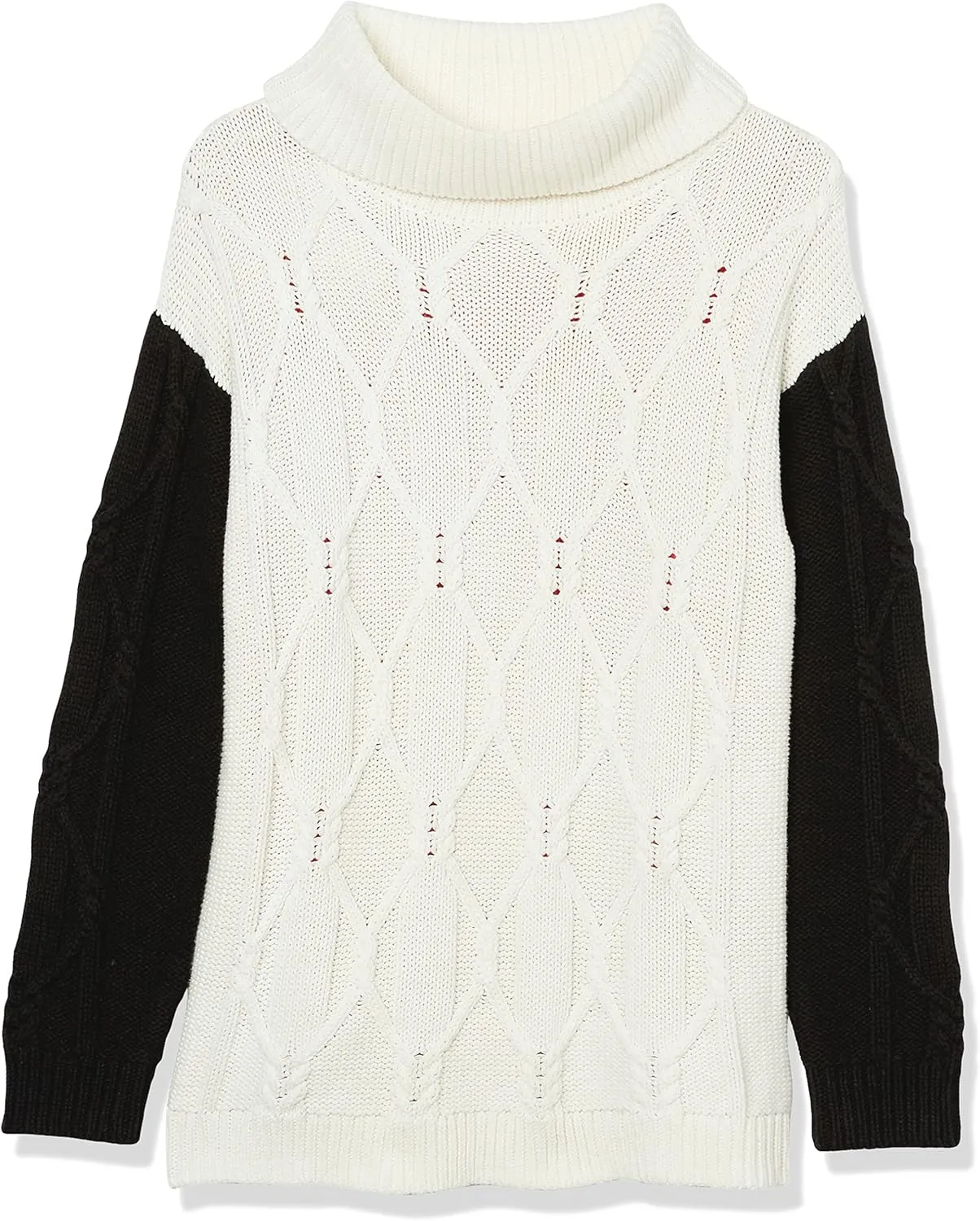 Cable Stitch Women's Cable Turtleneck Sweater - Oversized Colorblock Contrast Long Sleeve Chunky Pullover Knit Top