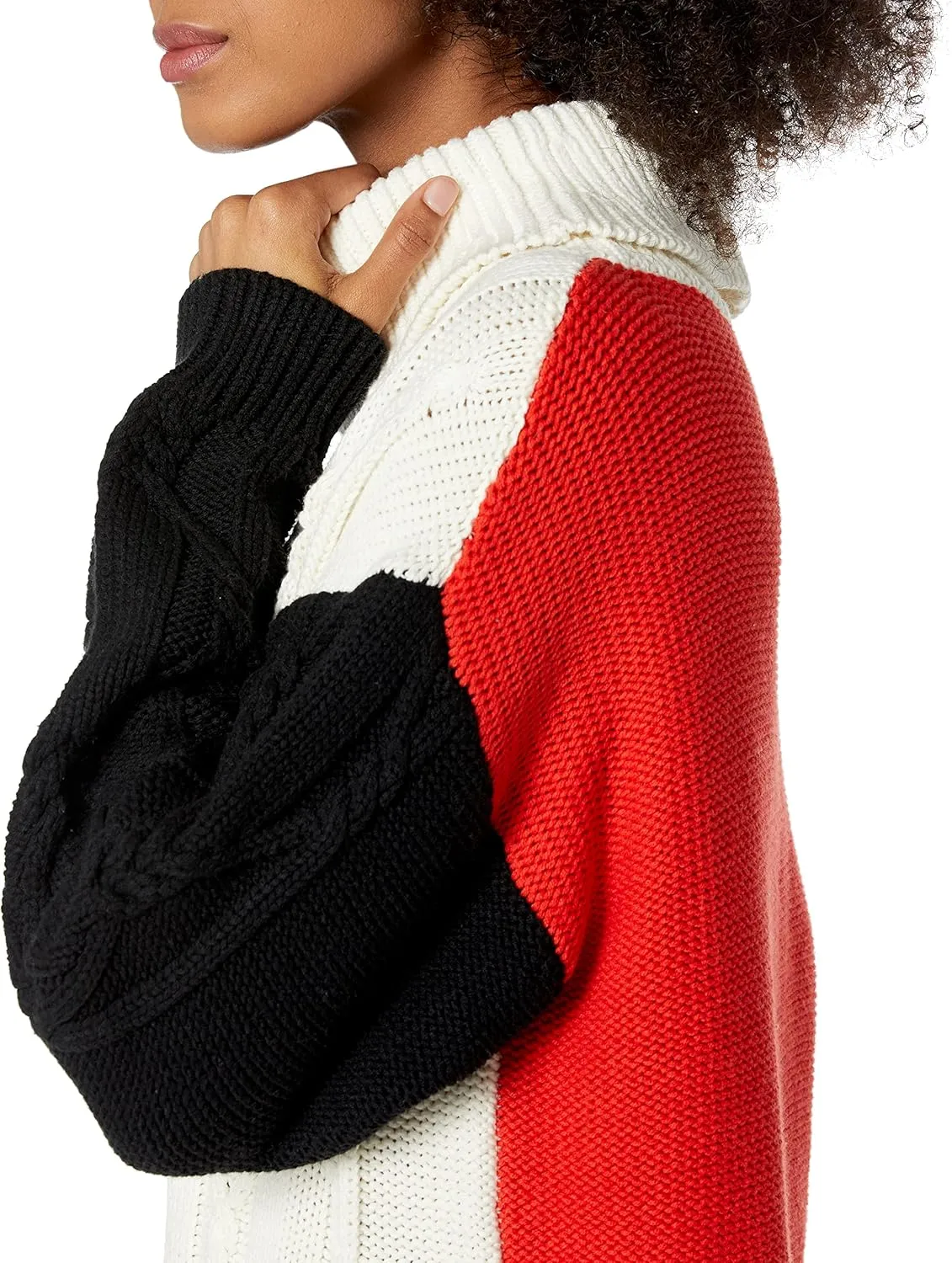 Cable Stitch Women's Cable Turtleneck Sweater - Oversized Colorblock Contrast Long Sleeve Chunky Pullover Knit Top
