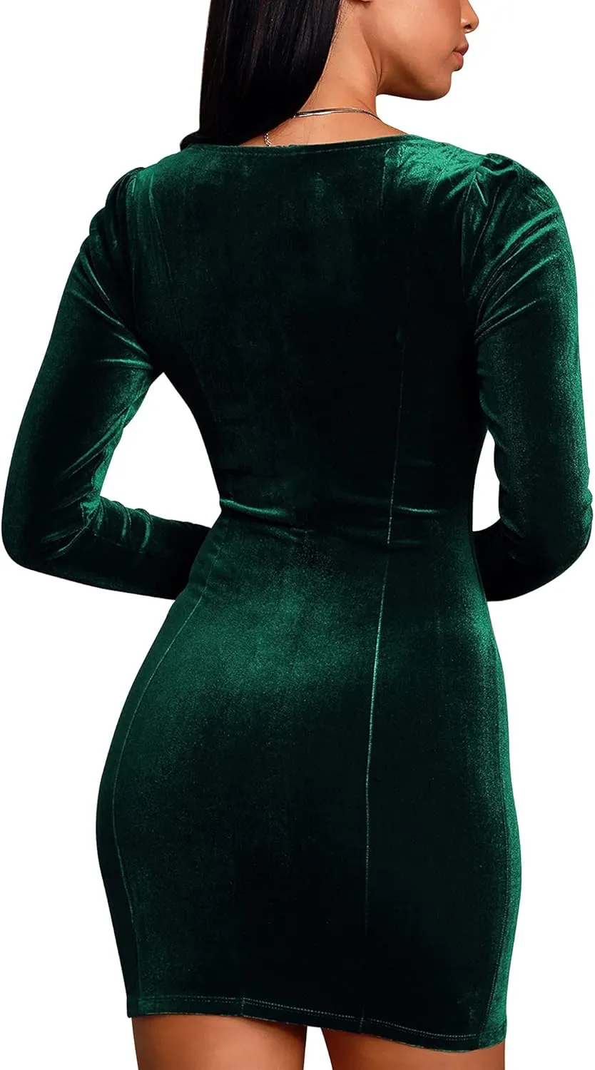 cailami Women's Sexy Bodycon Long Sleeve Velvet Elegant Mini Homecoming Party Dresses