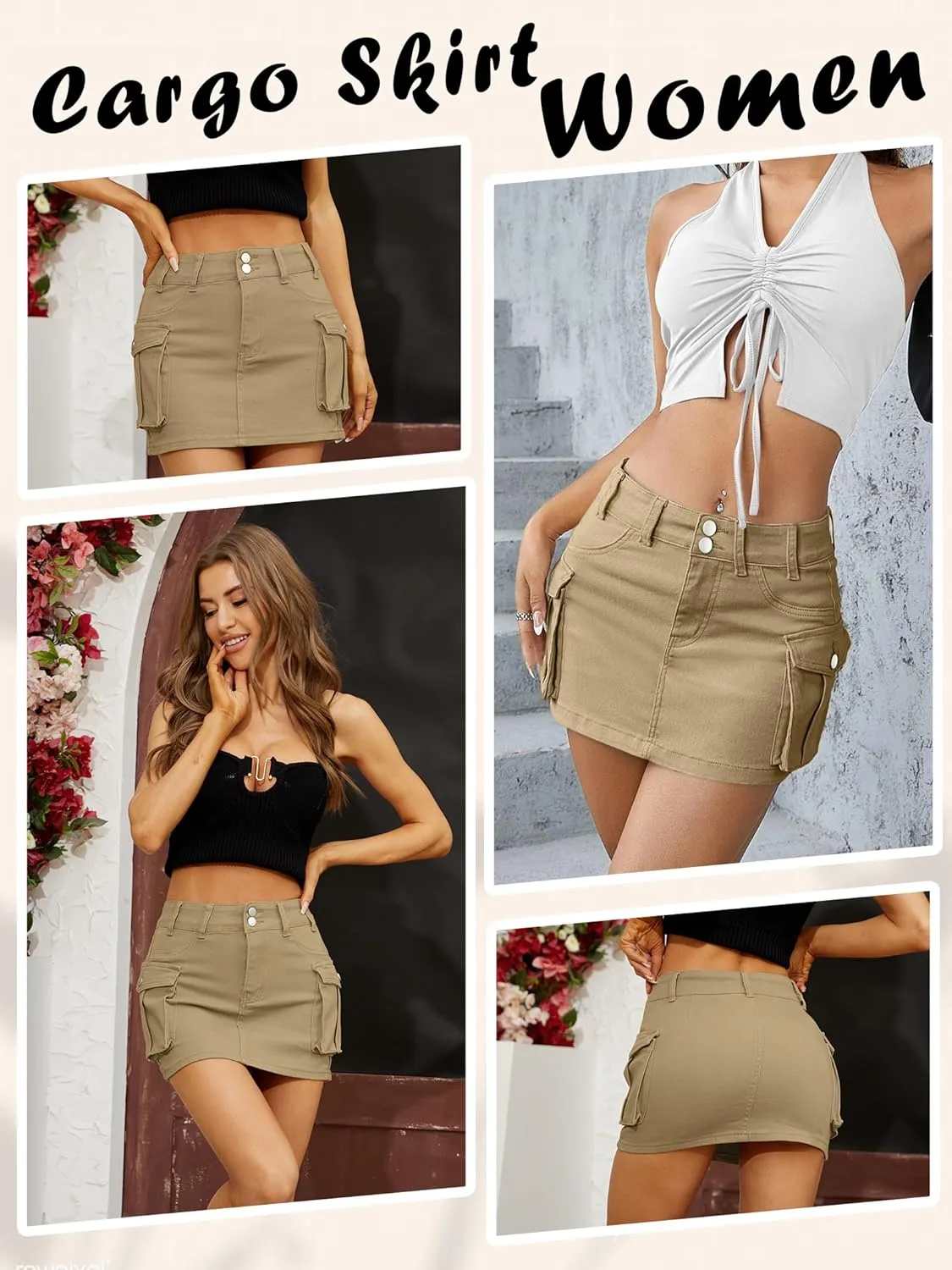 Cargo Skirt Women Mini Skirt Button Skirts for Women Denim Skirt with Low Waist Pocket Jean Skirt