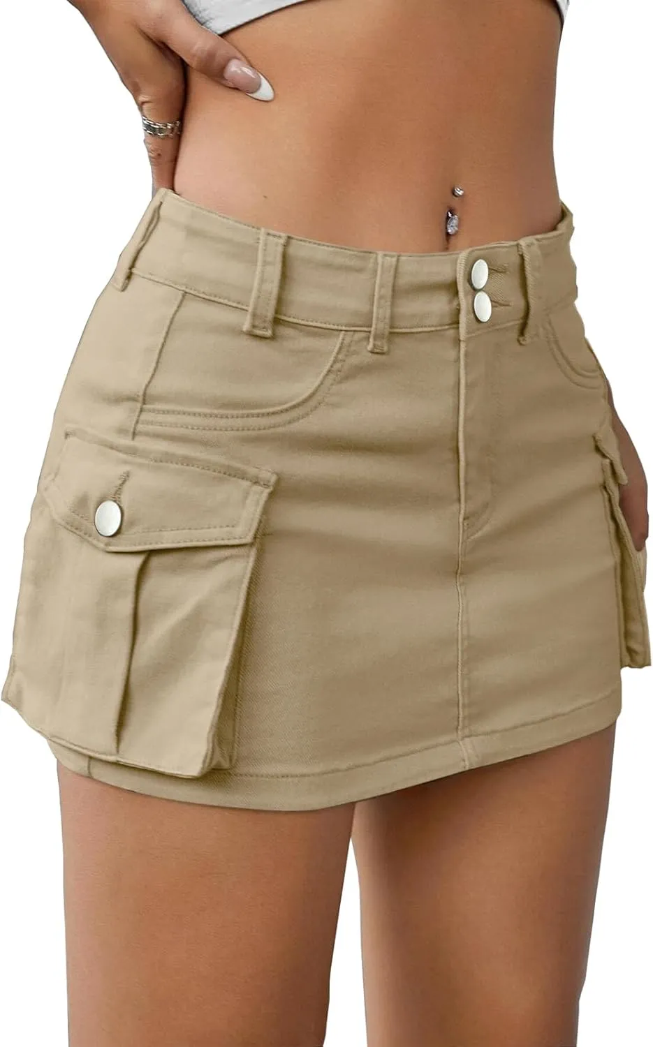 Cargo Skirt Women Mini Skirt Button Skirts for Women Denim Skirt with Low Waist Pocket Jean Skirt