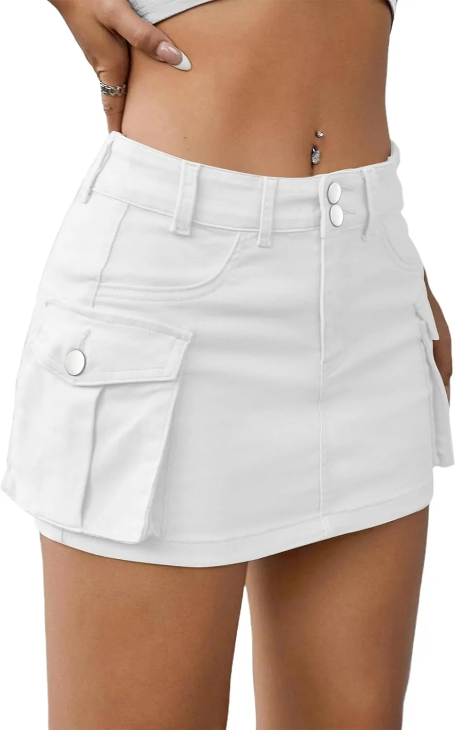 Cargo Skirt Women Mini Skirt Button Skirts for Women Denim Skirt with Low Waist Pocket Jean Skirt