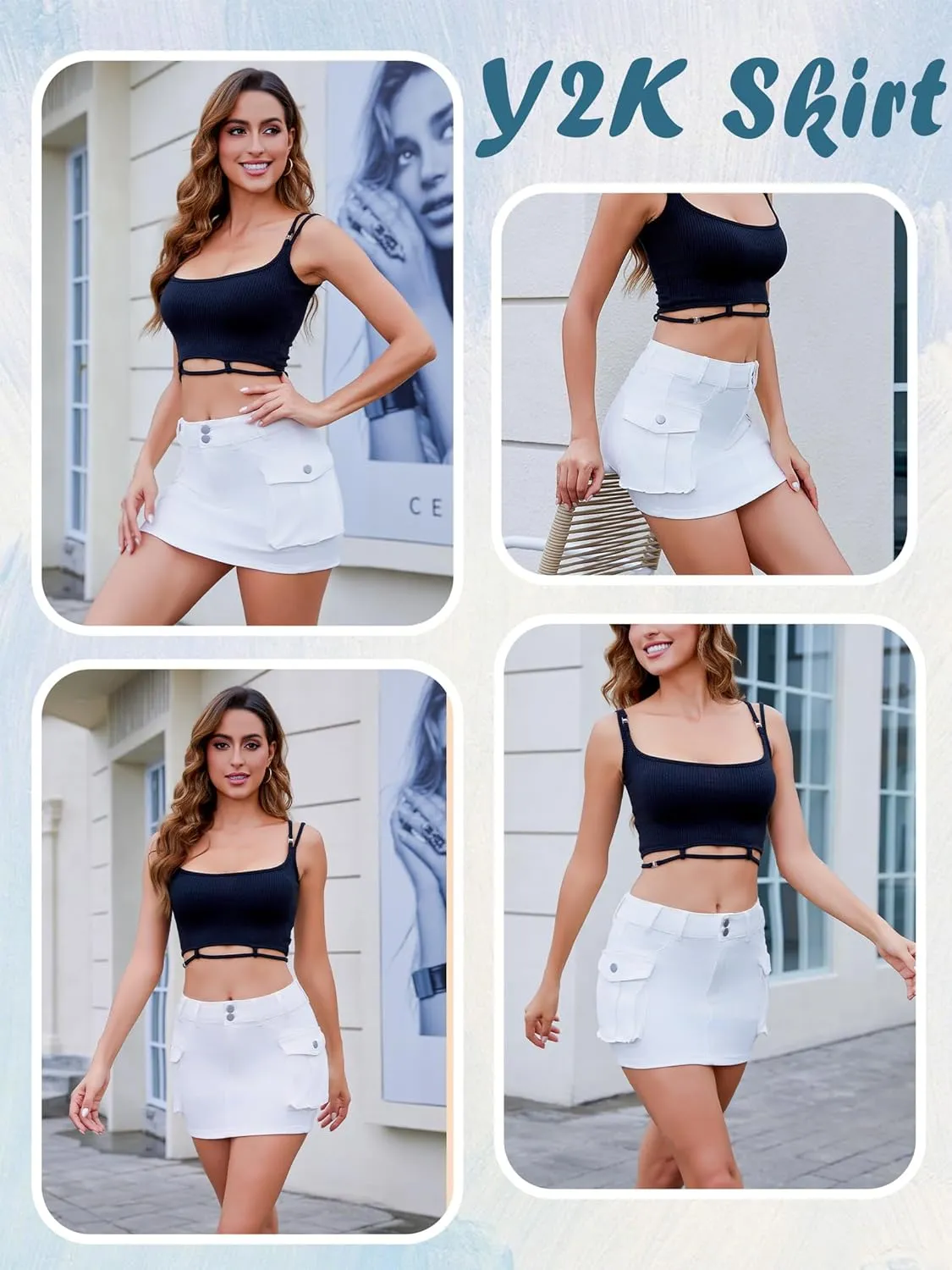 Cargo Skirt Women Mini Skirt Button Skirts for Women Denim Skirt with Low Waist Pocket Jean Skirt