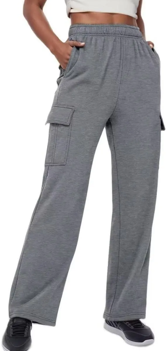 Cargo Sweatpants Women Oversized Wide Leg Fleece Elastic High Waist Lounge Pant Athletic Lounge Trousers with Pockets