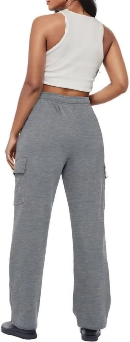 Cargo Sweatpants Women Oversized Wide Leg Fleece Elastic High Waist Lounge Pant Athletic Lounge Trousers with Pockets
