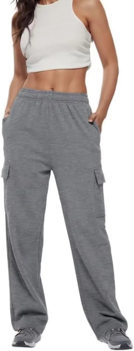Cargo Sweatpants Women Oversized Wide Leg Fleece Elastic High Waist Lounge Pant Athletic Lounge Trousers with Pockets
