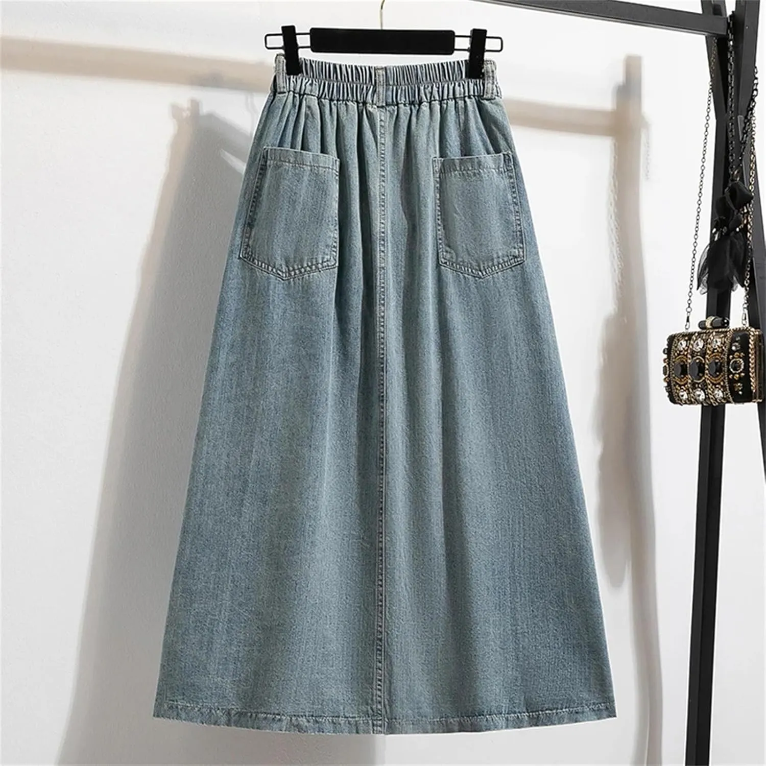 Casual A Line Loose Versatile Pocket Skirts Spring Summer Fashion Button Split Denim Skirt for Women