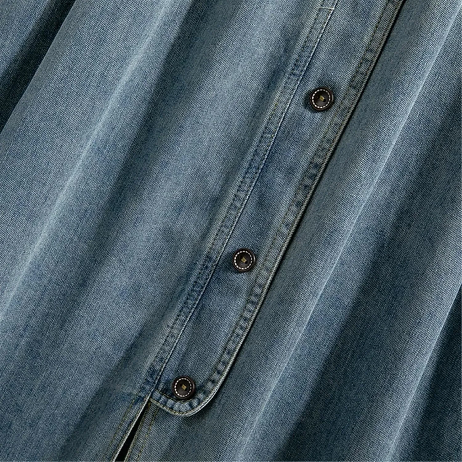 Casual A Line Loose Versatile Pocket Skirts Spring Summer Fashion Button Split Denim Skirt for Women