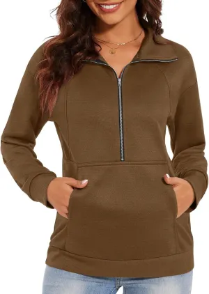 CATHY Womens Fall Outfits Half Zip Sweatshirts Trendy Hoodies Tops Long Sleeve Pullover with Pockets