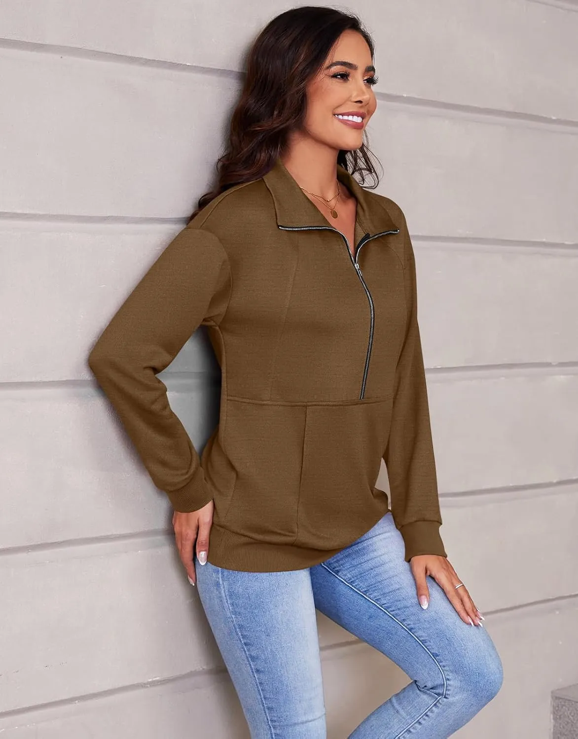 CATHY Womens Fall Outfits Half Zip Sweatshirts Trendy Hoodies Tops Long Sleeve Pullover with Pockets