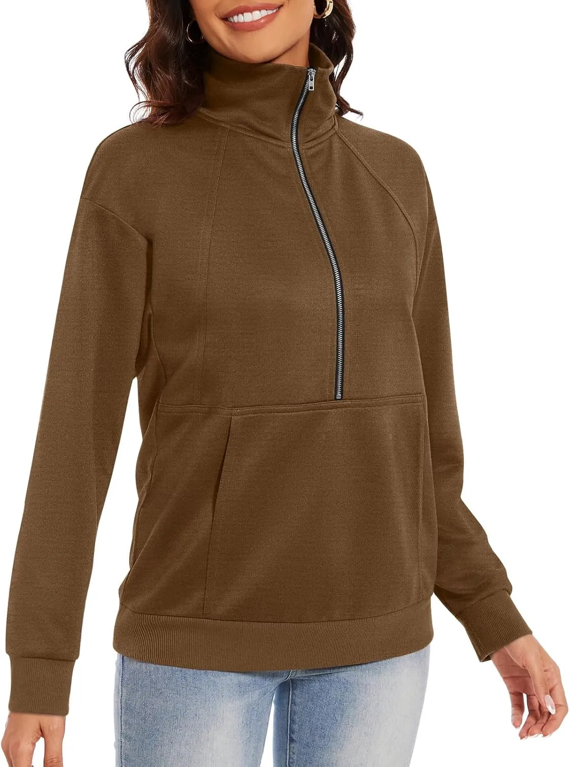 CATHY Womens Fall Outfits Half Zip Sweatshirts Trendy Hoodies Tops Long Sleeve Pullover with Pockets