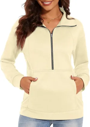 CATHY Womens Fall Outfits Half Zip Sweatshirts Trendy Hoodies Tops Long Sleeve Pullover with Pockets