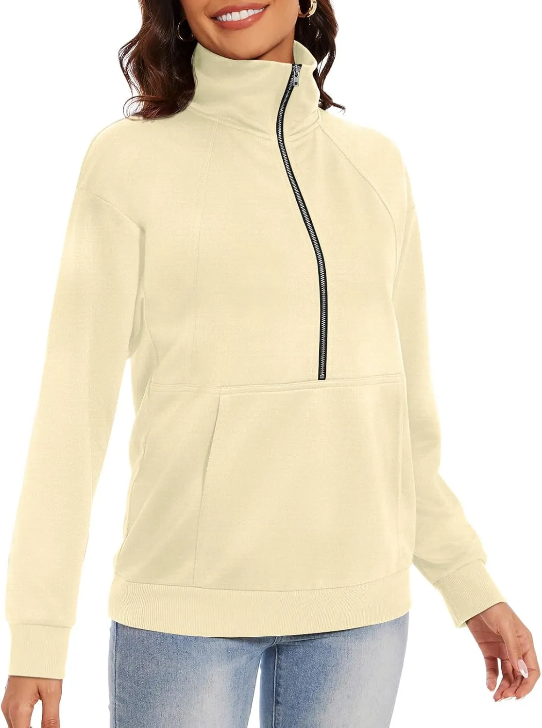 CATHY Womens Fall Outfits Half Zip Sweatshirts Trendy Hoodies Tops Long Sleeve Pullover with Pockets