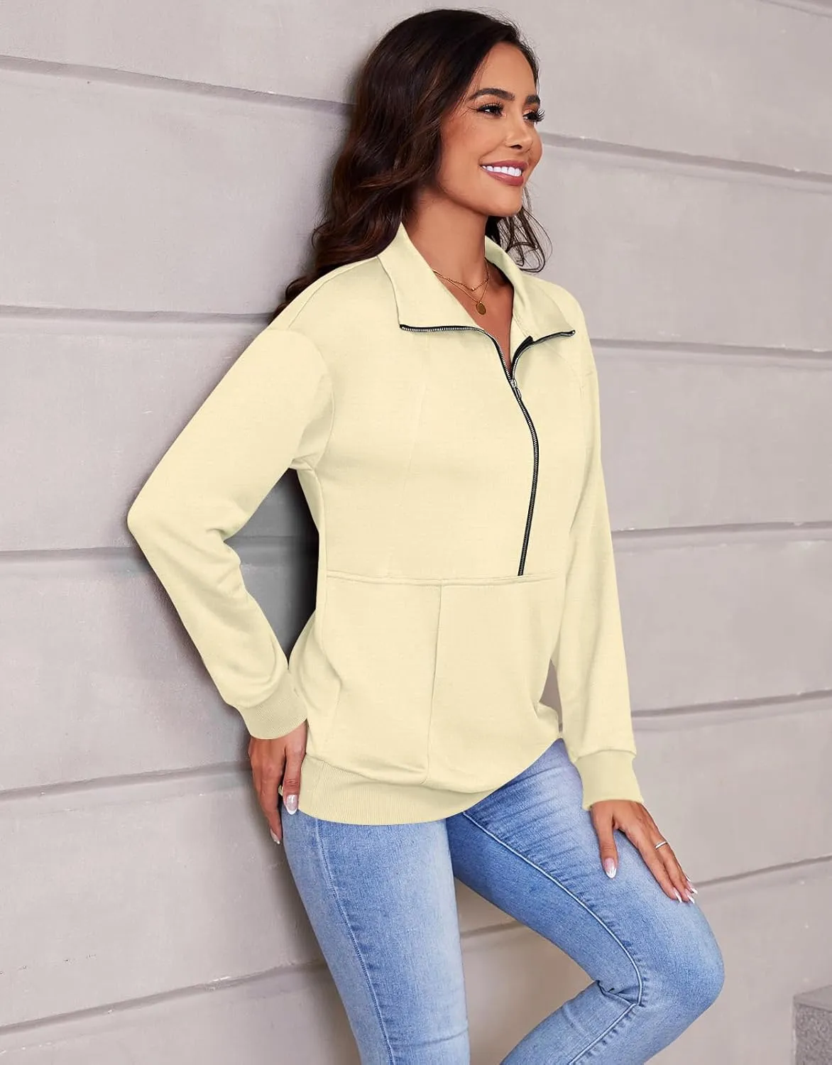 CATHY Womens Fall Outfits Half Zip Sweatshirts Trendy Hoodies Tops Long Sleeve Pullover with Pockets