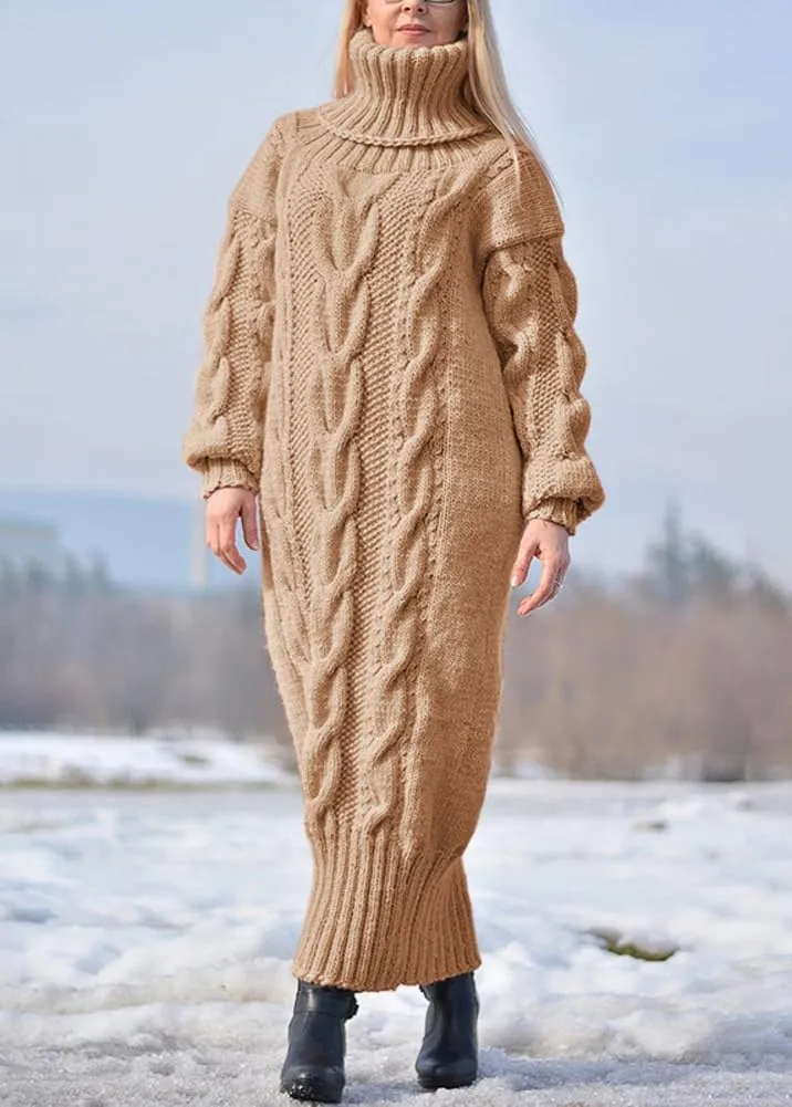 chouyatou Women's Chunky Turtleneck Sweater Dress Cable Knit Maxi Long Pullover Sweater Dress