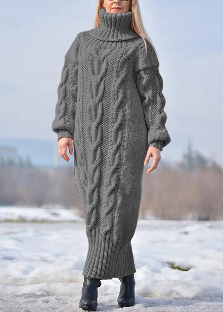 chouyatou Women's Chunky Turtleneck Sweater Dress Cable Knit Maxi Long Pullover Sweater Dress