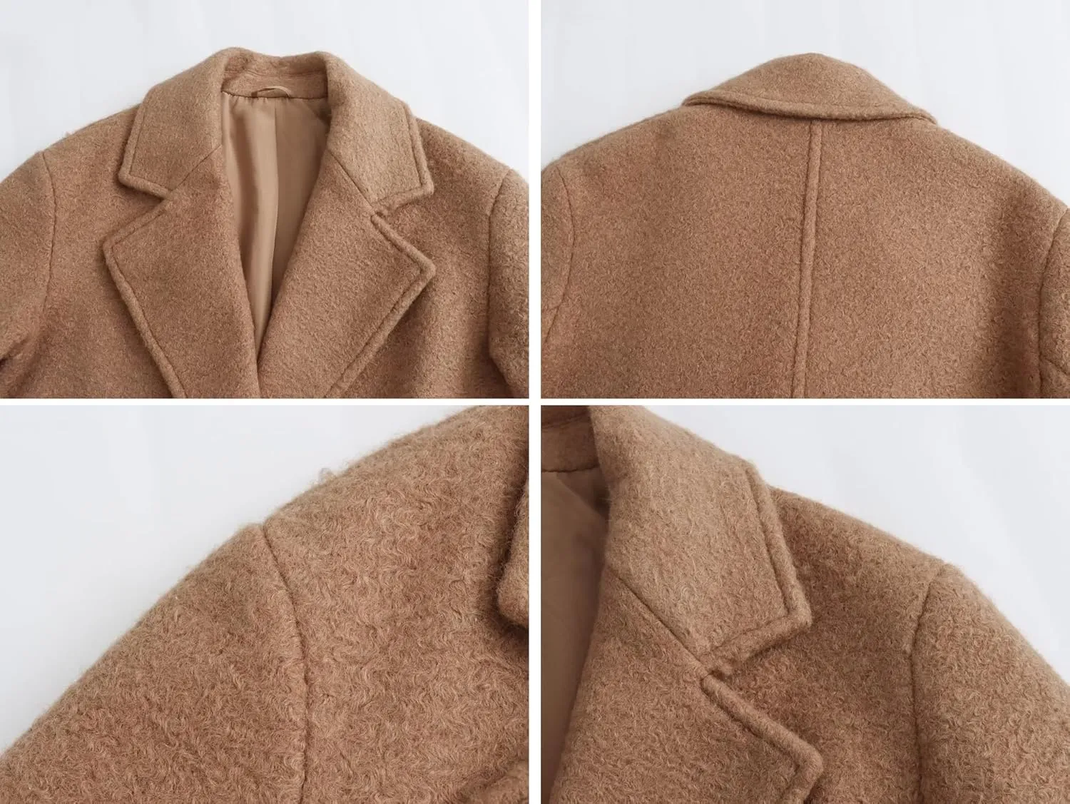 chouyatou Women's Winter Single Breasted Boucle Wool Coat Business Casual Warm Wool Trench Coat