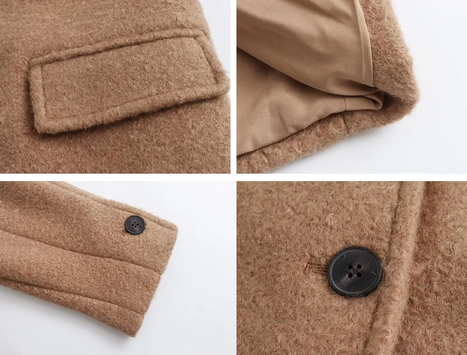 chouyatou Women's Winter Single Breasted Boucle Wool Coat Business Casual Warm Wool Trench Coat