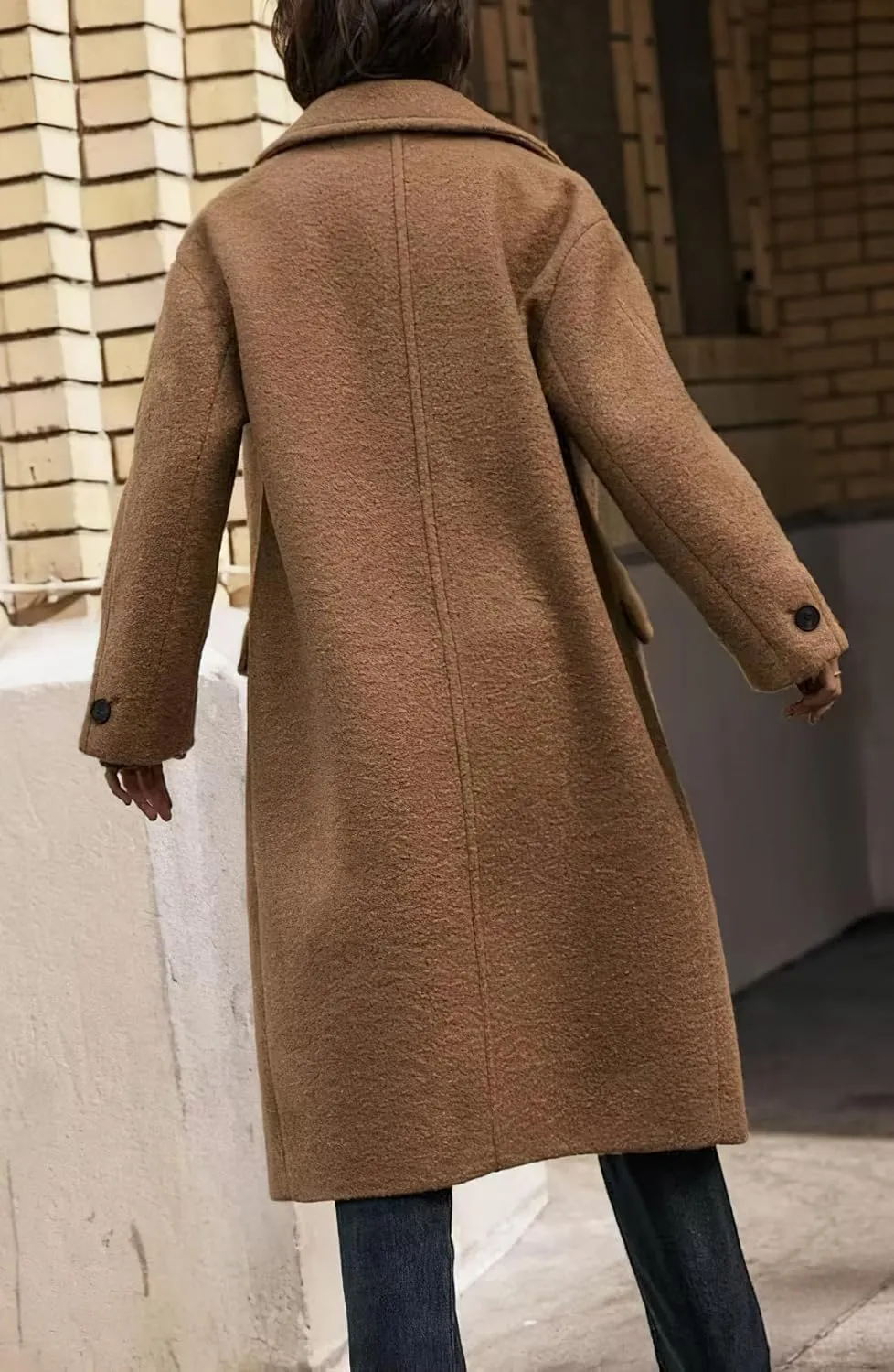 chouyatou Women's Winter Single Breasted Boucle Wool Coat Business Casual Warm Wool Trench Coat