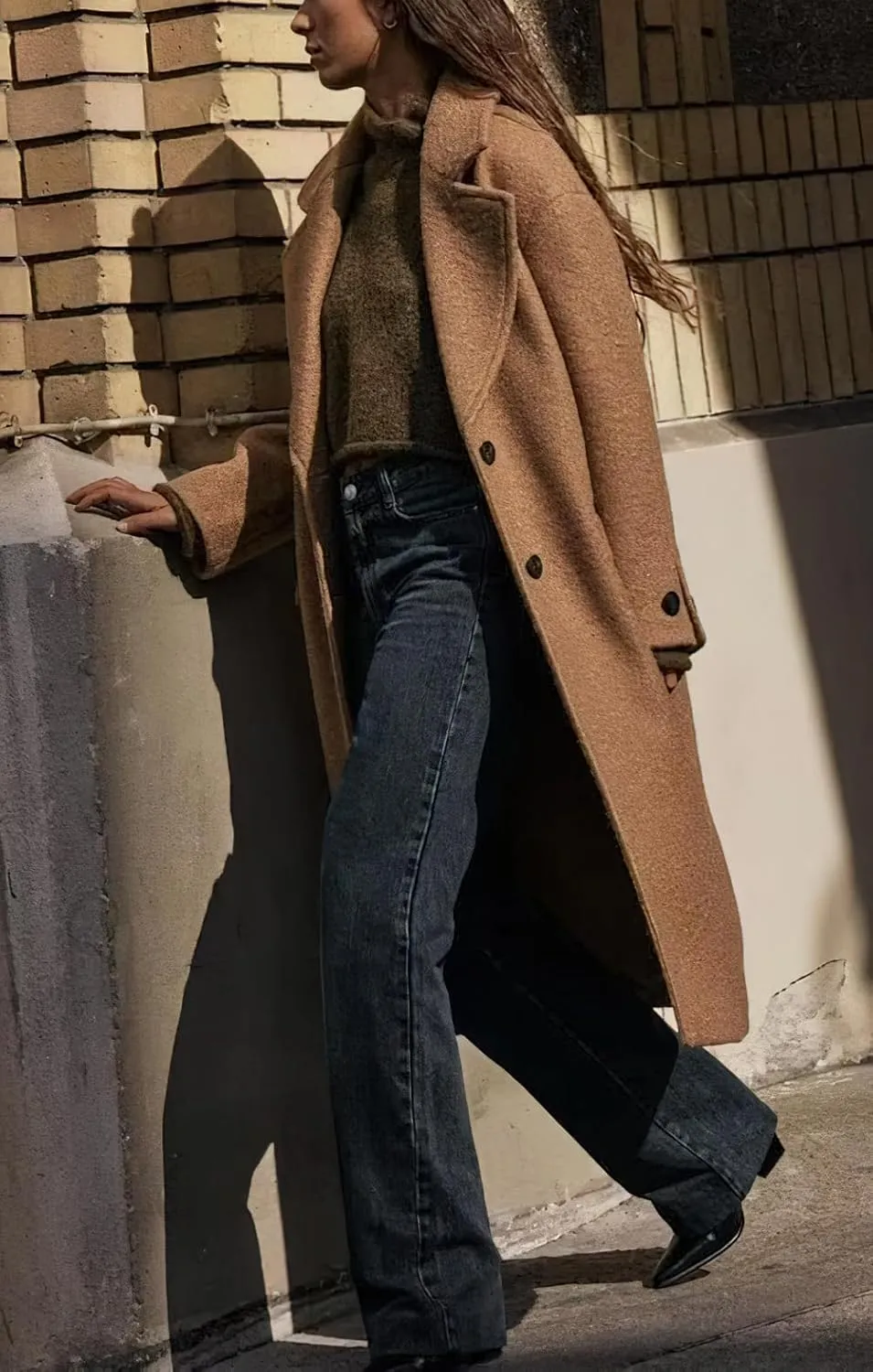 chouyatou Women's Winter Single Breasted Boucle Wool Coat Business Casual Warm Wool Trench Coat