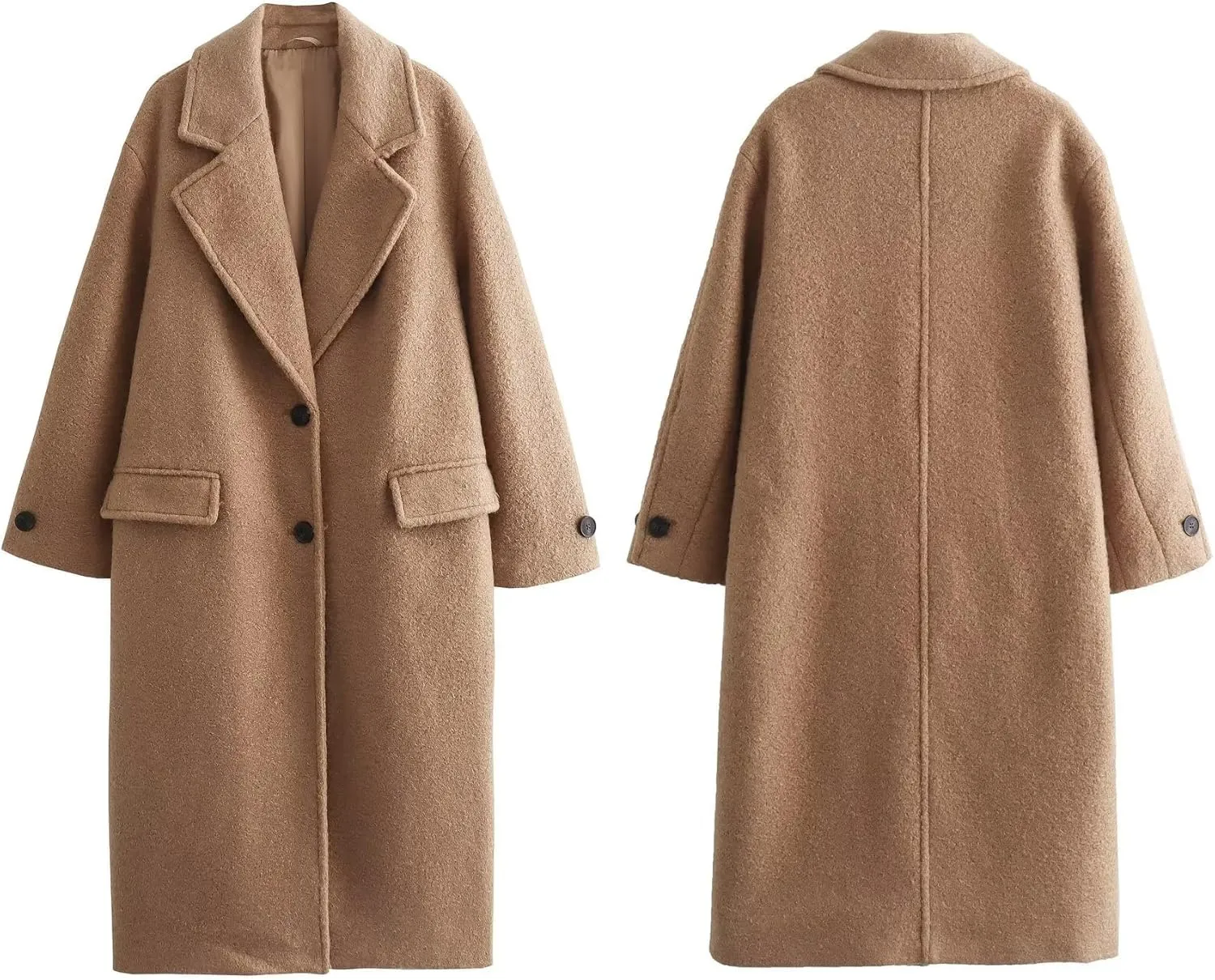 chouyatou Women's Winter Single Breasted Boucle Wool Coat Business Casual Warm Wool Trench Coat