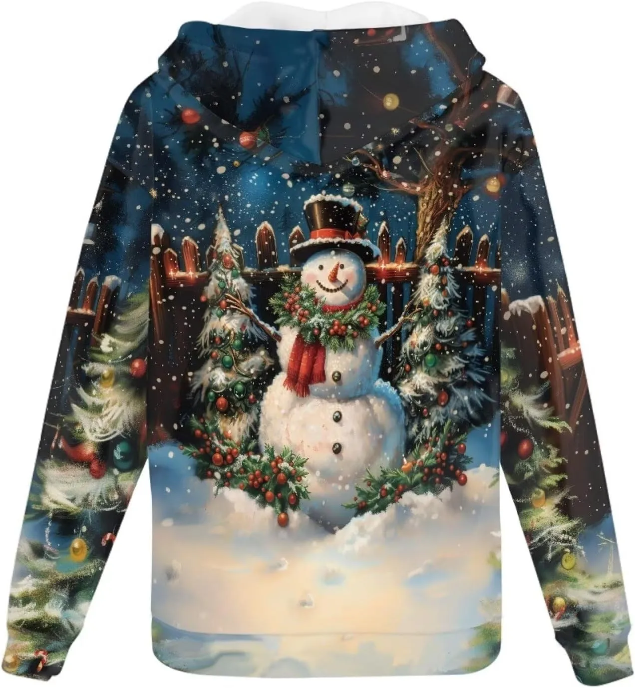 Christmas Men's Zip Up Hoodie Colourful Lights Christmas Snowman Casual Comfy Pullover Long Sleeve Sweatshirt