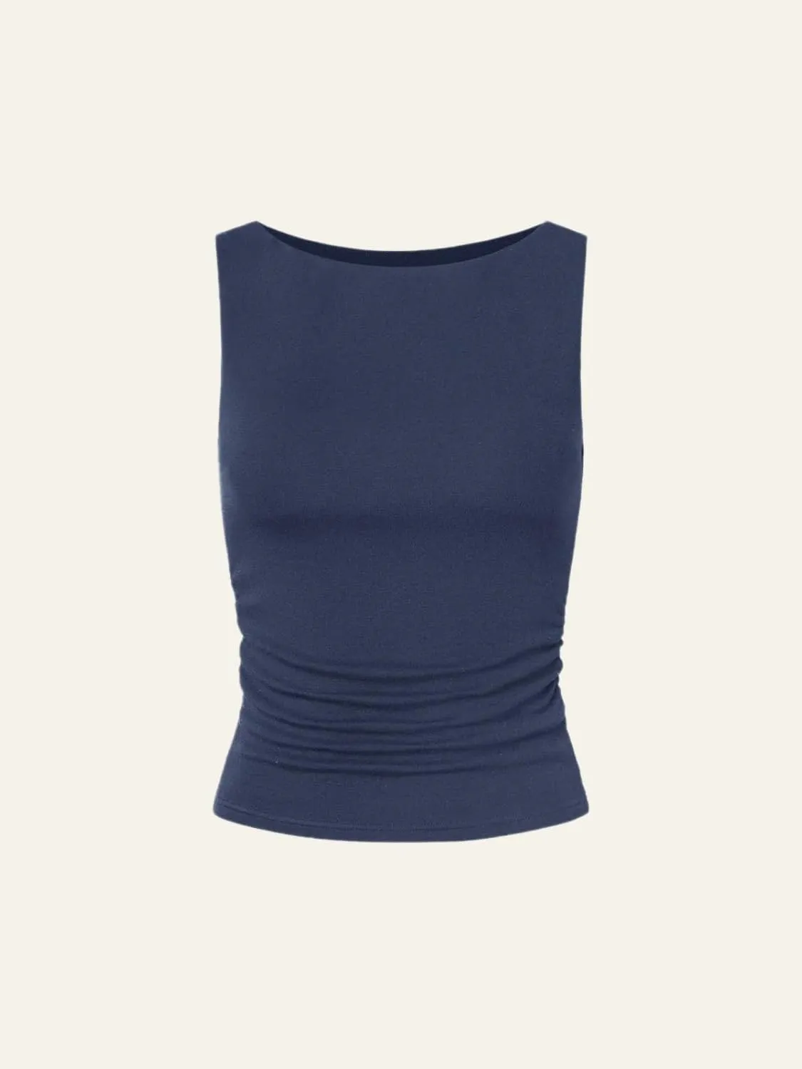 Cicy Bell Womens Boat Neck Tank Tops Summer Tight Ruched Sleeveless Shirts