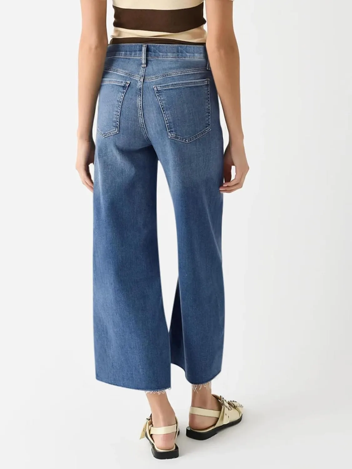Cicy Bell Womens Cropped Wide Leg Jeans High Waisted Stretchy Flare Jeans Boyfriend Baggy Ankle Denim Pants with Pockets