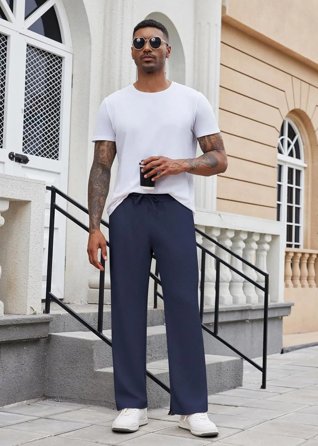 COOFANDY Men's Casual Sweatpants Open Bottom Lounge Pants Drawstring Sweat Pants Joggers with Pockets