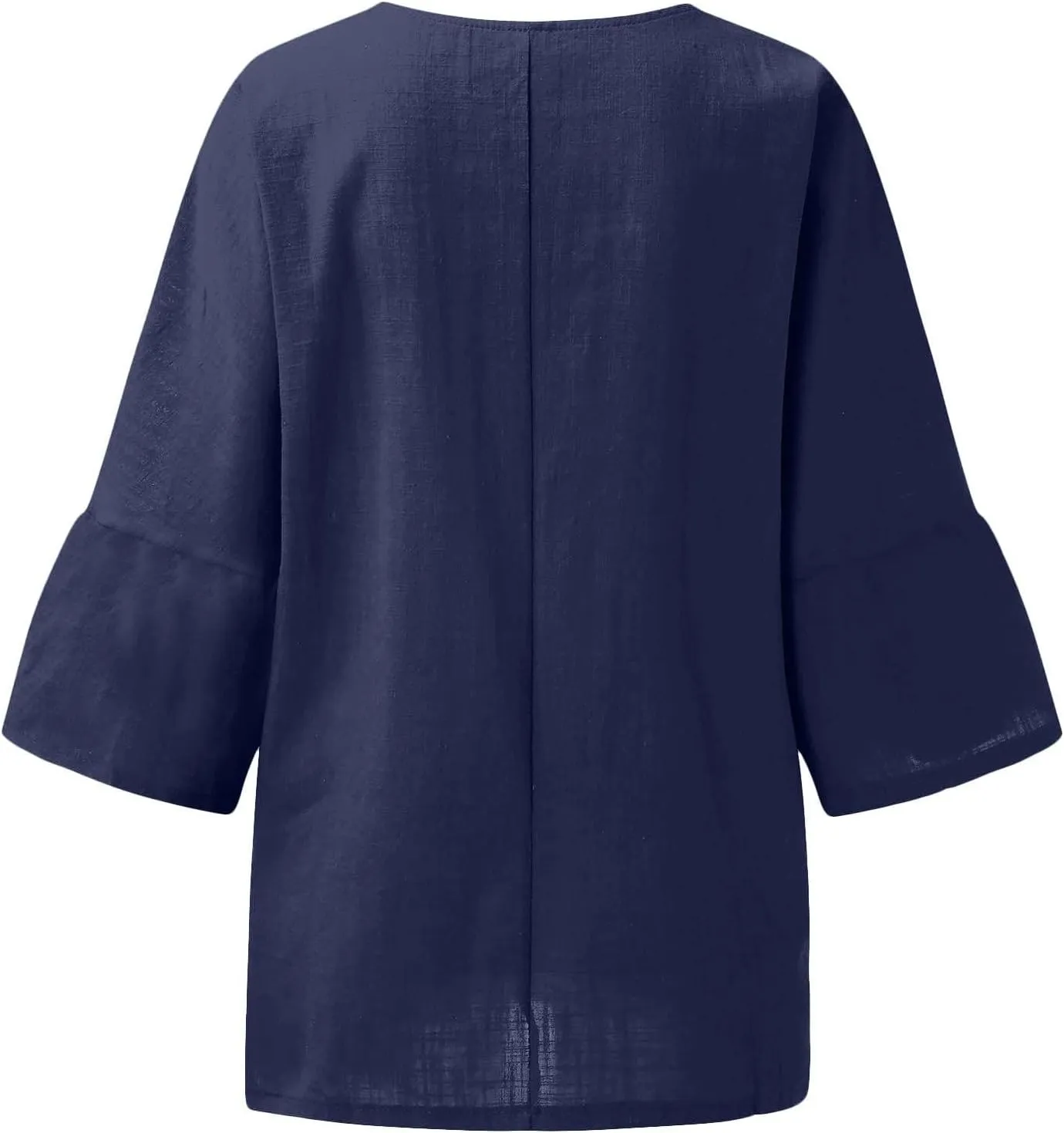Cotton Linen Shirts for Womens Plus Size 3/4 Sleeve Tops Casual Loose Crewneck Tees Beach Summer Blouse