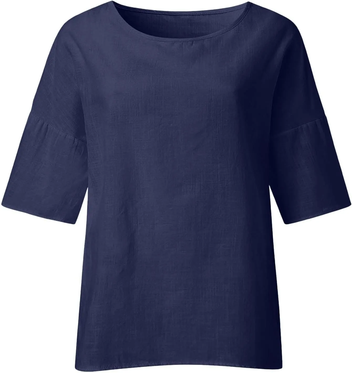 Cotton Linen Shirts for Womens Plus Size 3/4 Sleeve Tops Casual Loose Crewneck Tees Beach Summer Blouse