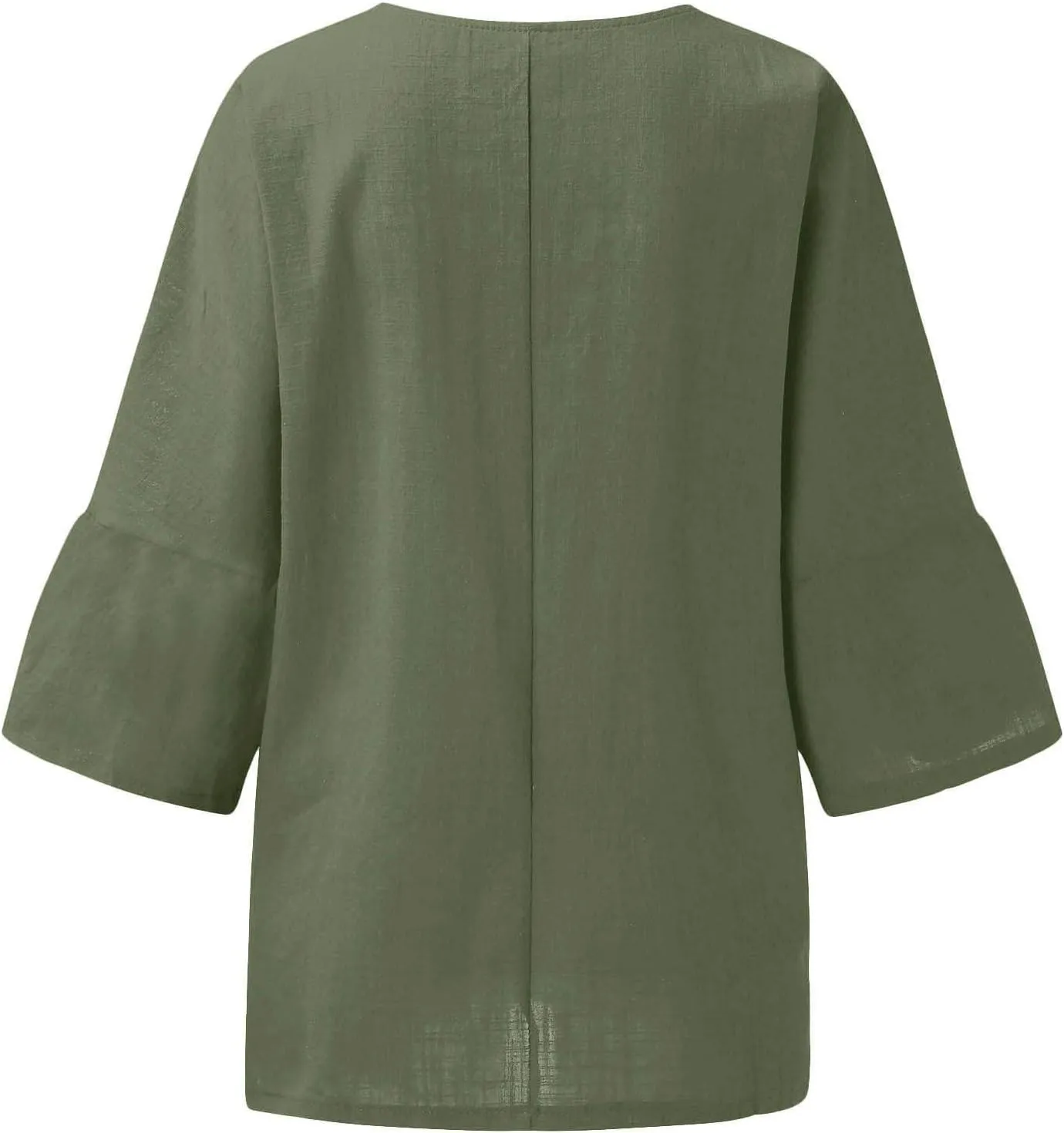 Cotton Linen Shirts for Womens Plus Size 3/4 Sleeve Tops Casual Loose Crewneck Tees Beach Summer Blouse