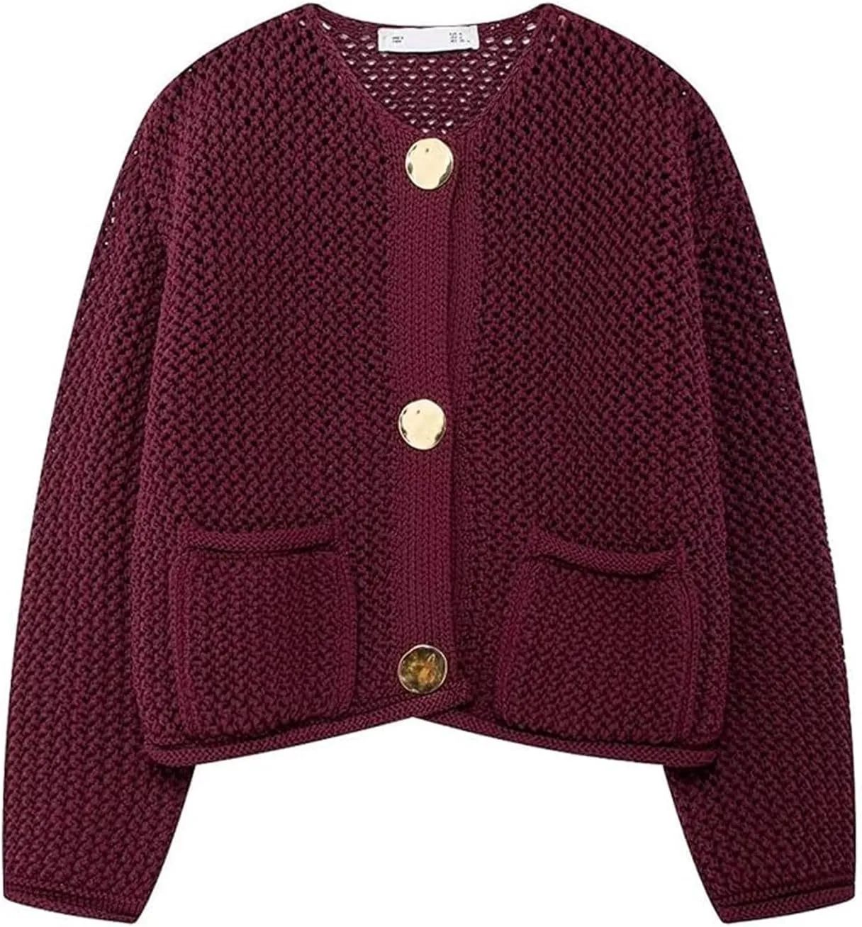 Cropped Cardigan Sweaters for Women Gold Button Down Cardigans Chunky Knit Jacket Open Front Outwear Coats