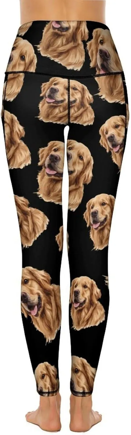 Cute Golden Retriever Women's Yoga Pants Leggings with Pockets High Waist Compression Workout Pants