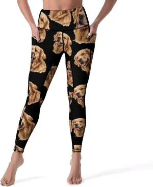 Cute Golden Retriever Women's Yoga Pants Leggings with Pockets High Waist Compression Workout Pants