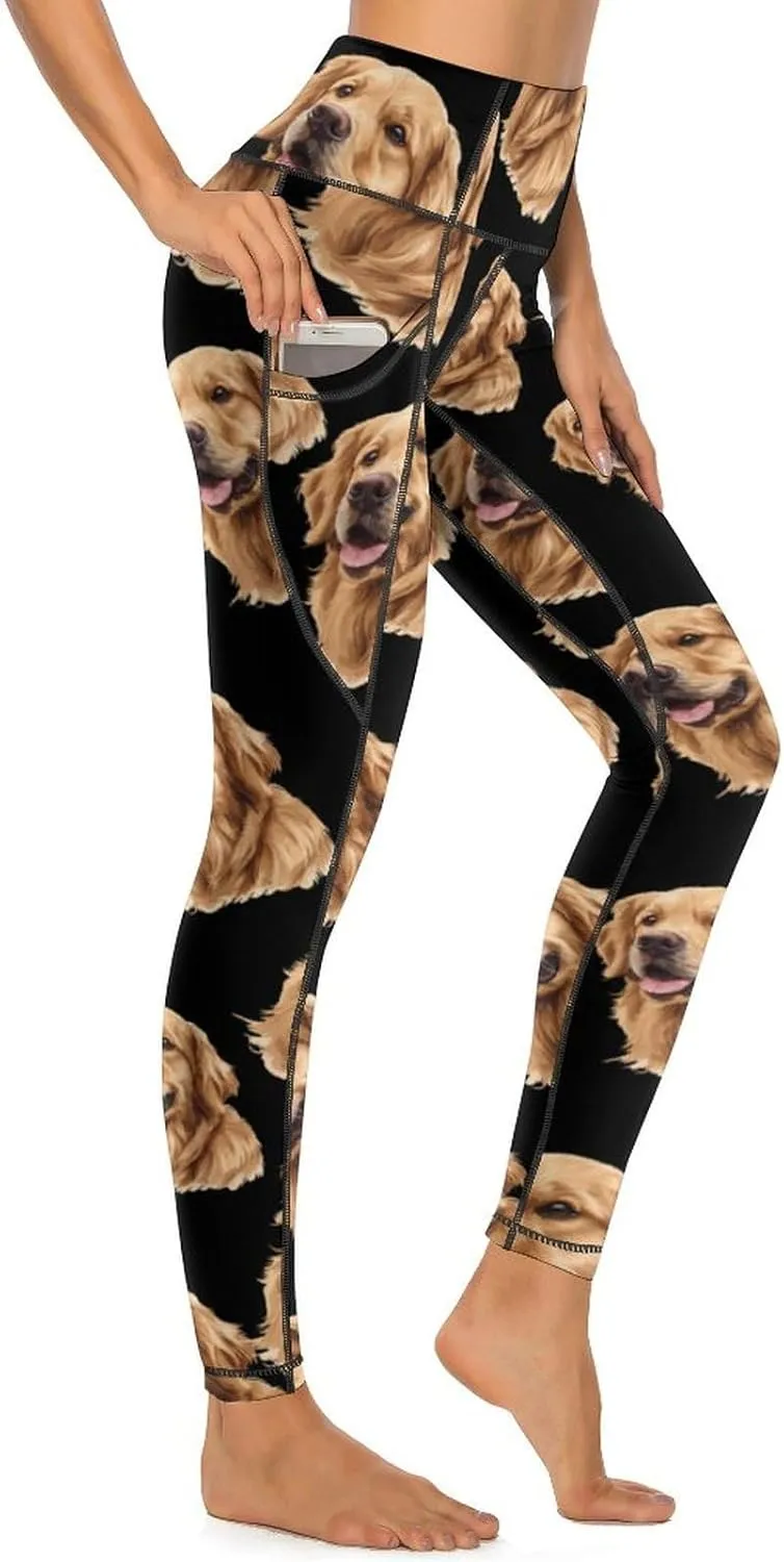 Cute Golden Retriever Women's Yoga Pants Leggings with Pockets High Waist Compression Workout Pants