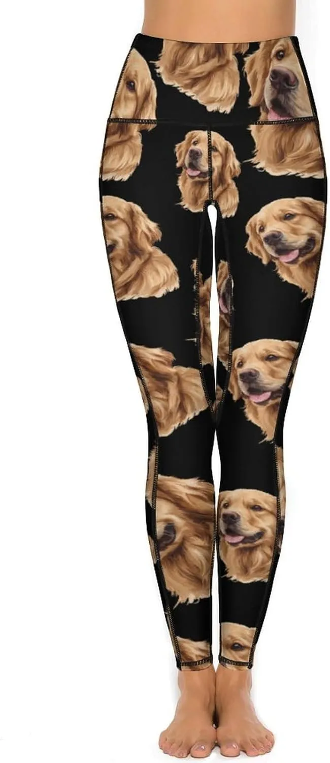 Cute Golden Retriever Women's Yoga Pants Leggings with Pockets High Waist Compression Workout Pants