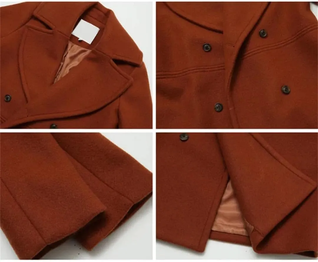 Deepsko Women's Wool Blend Coat Winter Long Thickened Blended Double-Breasted Solid Color Pea Coat