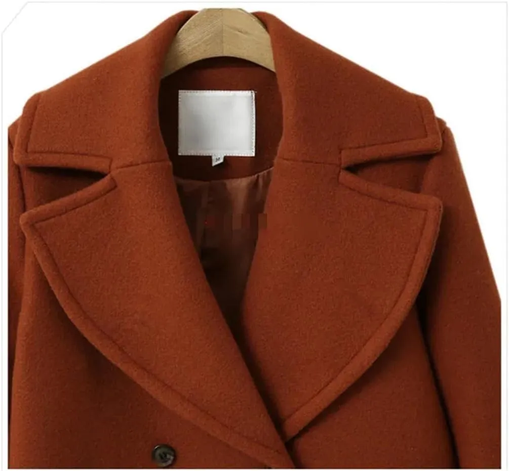 Deepsko Women's Wool Blend Coat Winter Long Thickened Blended Double-Breasted Solid Color Pea Coat