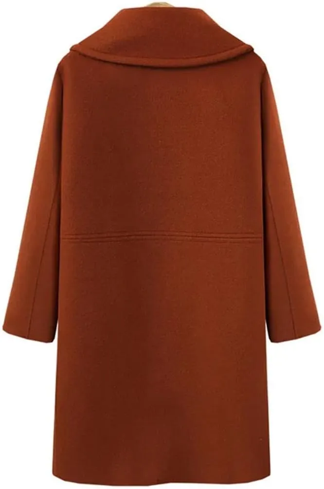 Deepsko Women's Wool Blend Coat Winter Long Thickened Blended Double-Breasted Solid Color Pea Coat