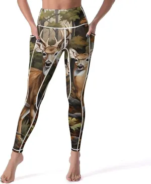 Deer in The Forest Women's Yoga Pants Leggings with Pockets High Waist Compression Workout Pants