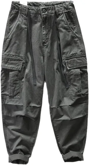 Disimlarl Men's Wide Leg Loose Casual Cargo Pants Cotton Comfortable Multi Pocket Trousers