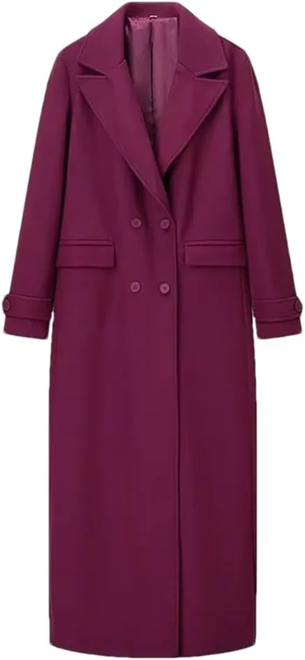 Disimlarl Women Long Woolen Coat With Collar Button Decoration Overcoat Long Sleeve Suit Collar Outwear