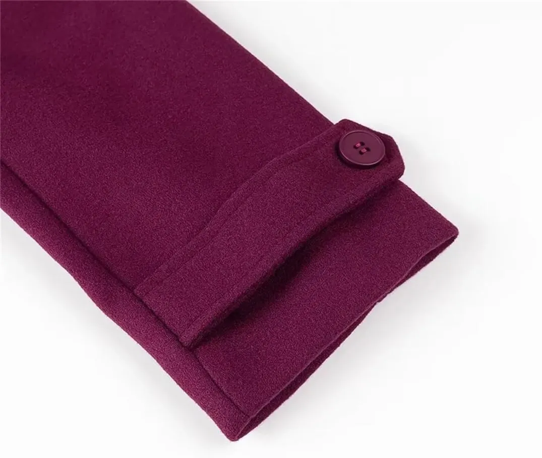Disimlarl Women Long Woolen Coat With Collar Button Decoration Overcoat Long Sleeve Suit Collar Outwear