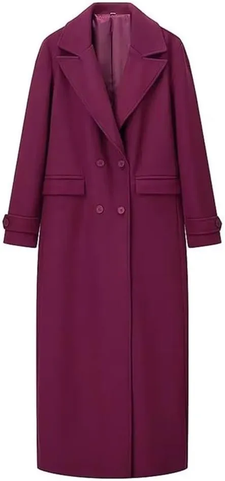 Disimlarl Women Long Woolen Coat With Collar Button Decoration Overcoat Long Sleeve Suit Collar Outwear