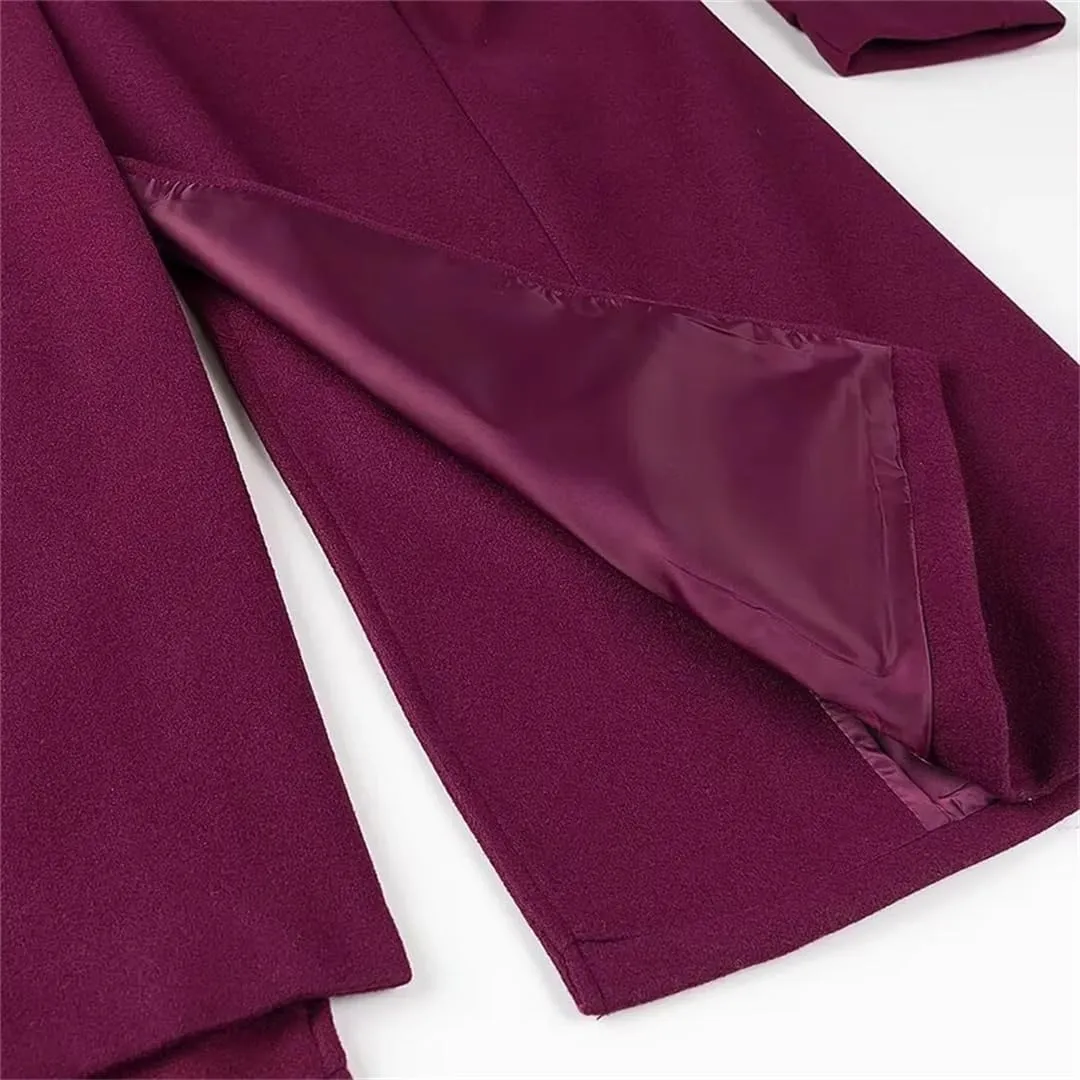 Disimlarl Women Long Woolen Coat With Collar Button Decoration Overcoat Long Sleeve Suit Collar Outwear
