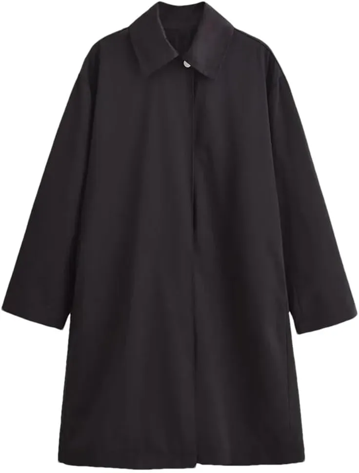 Disimlarl Women Loose Medium Overcoat Solid Color Casual Pea Coats Long 55 Lapel Zipper Outwear