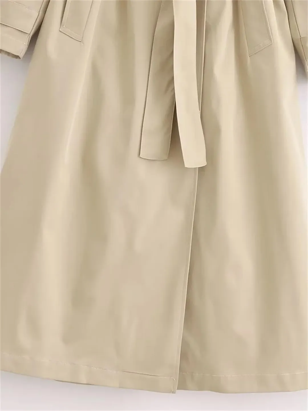 Disimlarl Women Loose With Belt Coat Medium Length Double Breasted Overcoat Solid Notched Collar Outwear