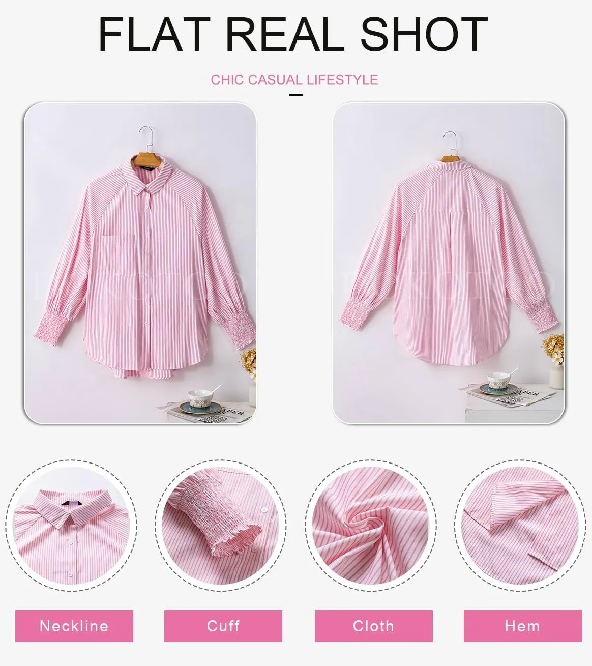 Dokotoo Womens V Neck Striped Button Down Shirts Long Sleeve Tunic Tops