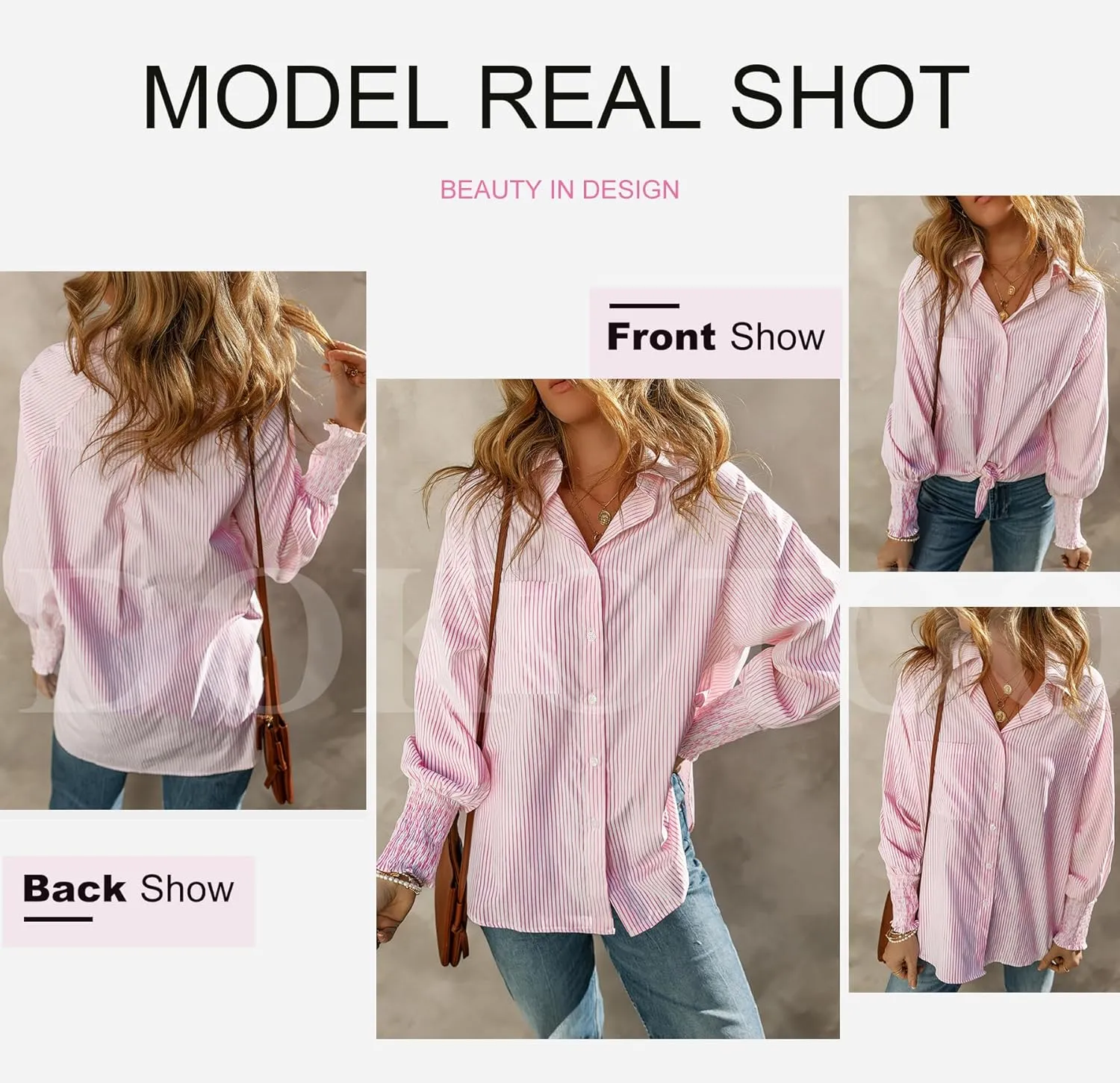 Dokotoo Womens V Neck Striped Button Down Shirts Long Sleeve Tunic Tops